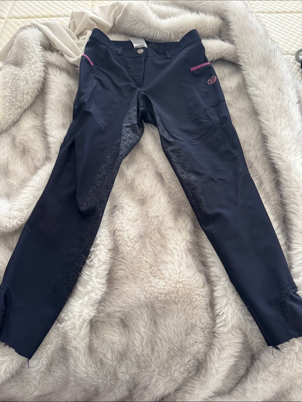 HKM Laura garelli navy Riding Tights with Pink Accent
